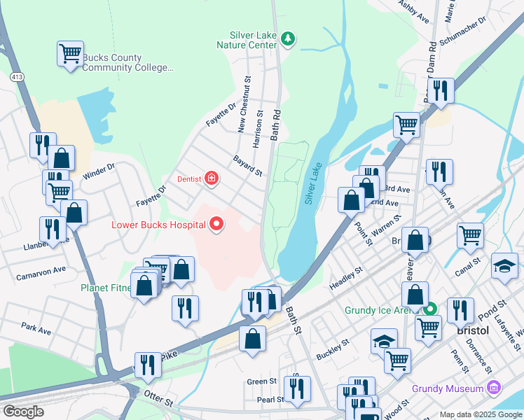 map of restaurants, bars, coffee shops, grocery stores, and more near 707 Merlin Street in Bristol