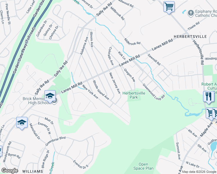 map of restaurants, bars, coffee shops, grocery stores, and more near 533 Pennsylvania Avenue in Brick Township