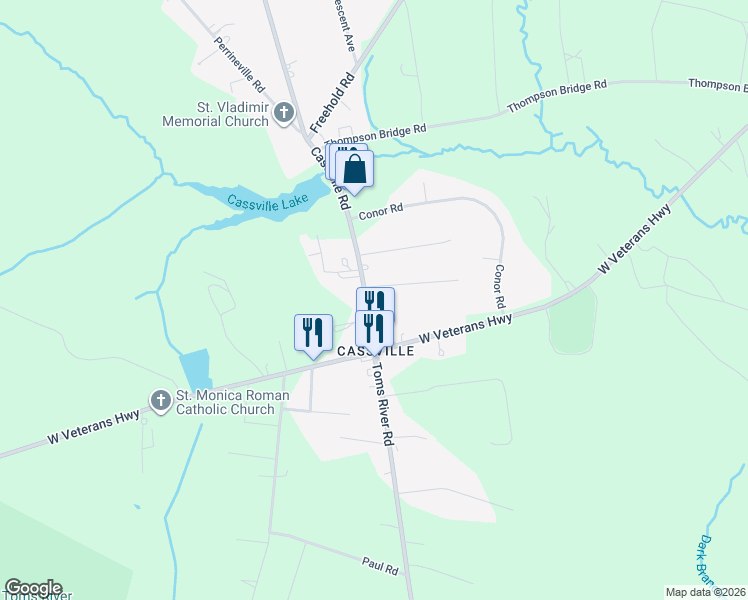 map of restaurants, bars, coffee shops, grocery stores, and more near 4 Peach Tree Street in Jackson Township