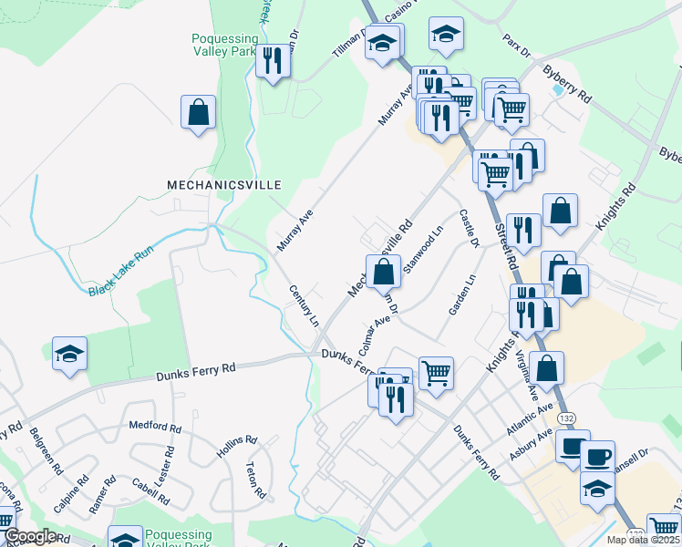 map of restaurants, bars, coffee shops, grocery stores, and more near 2650 Mechanicsville Road in Bensalem