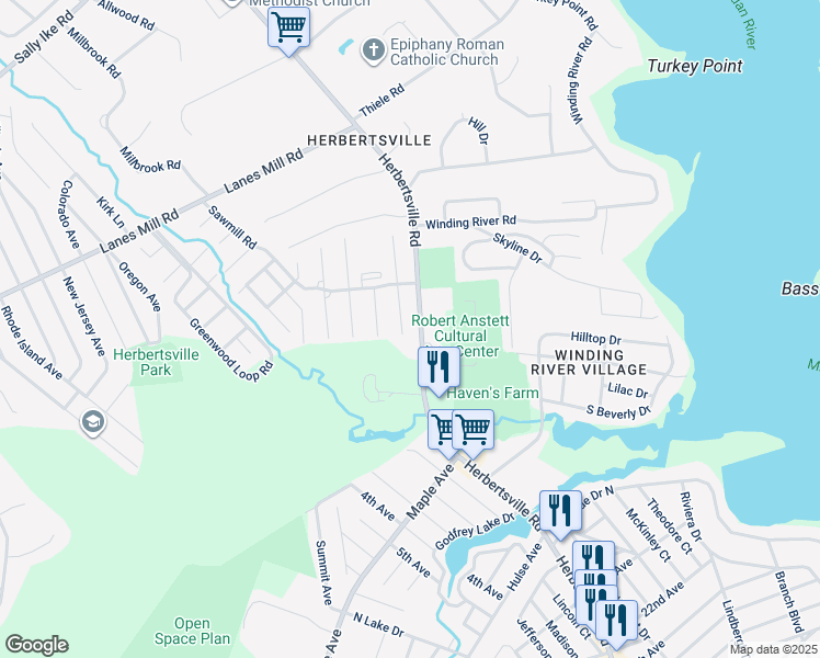 map of restaurants, bars, coffee shops, grocery stores, and more near 336 Sawmill Road in Brick Township