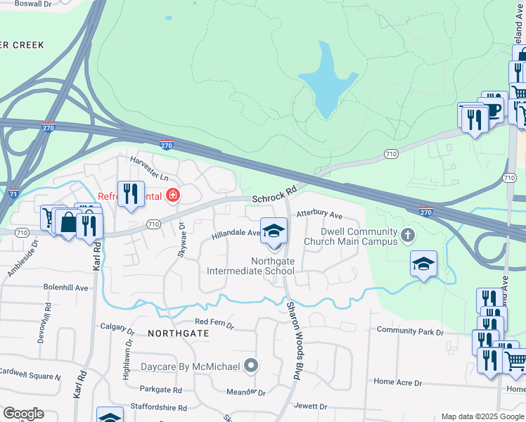 map of restaurants, bars, coffee shops, grocery stores, and more near 1880 Ohio 710 in Columbus
