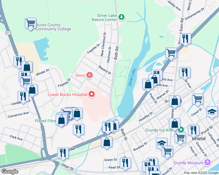 map of restaurants, bars, coffee shops, grocery stores, and more near 719 Merlin Street in Bristol