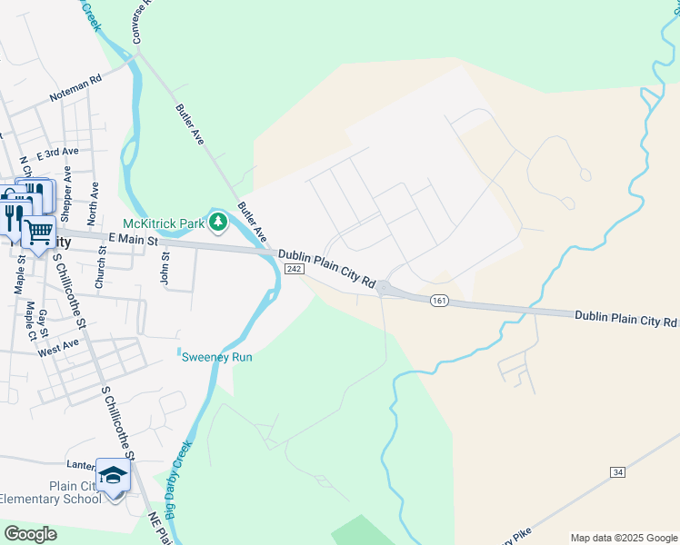 map of restaurants, bars, coffee shops, grocery stores, and more near 7950 Highway 161 in Plain City
