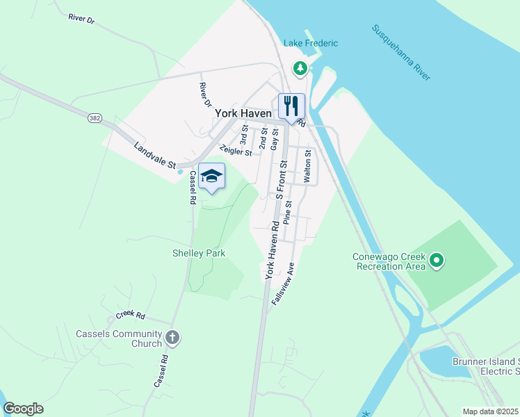 map of restaurants, bars, coffee shops, grocery stores, and more near 2500 York Haven Road in Manchester