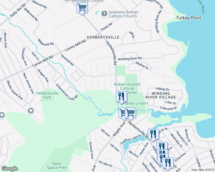 map of restaurants, bars, coffee shops, grocery stores, and more near 242 Sawmill Road in Brick Township