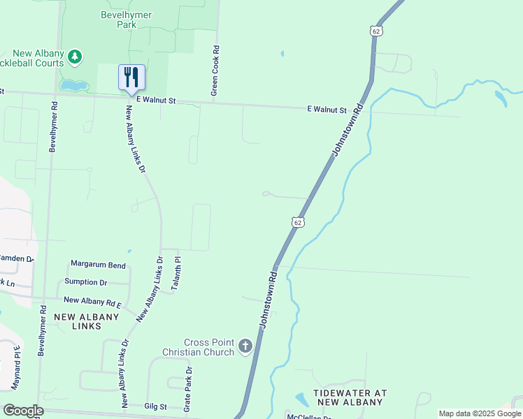 map of restaurants, bars, coffee shops, grocery stores, and more near 10913 Johnstown Road in New Albany
