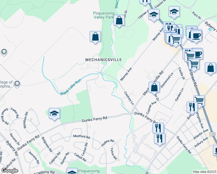 map of restaurants, bars, coffee shops, grocery stores, and more near 3121 Maureen Drive in Philadelphia