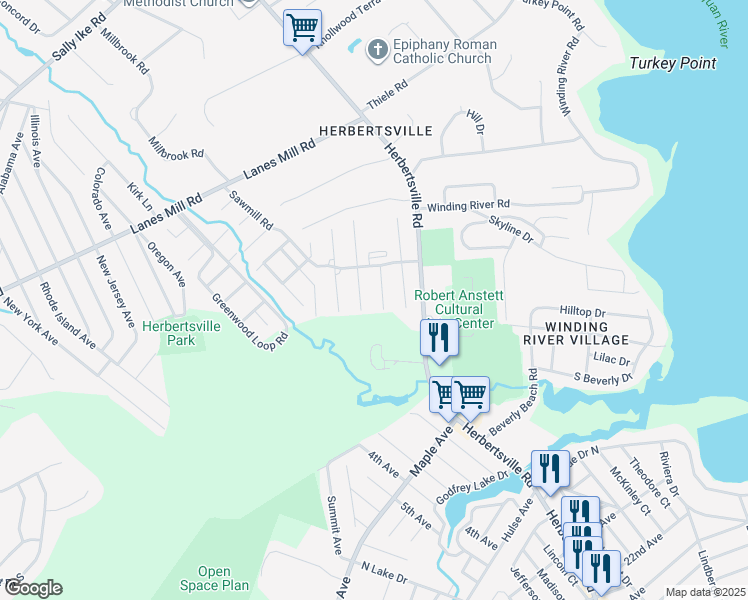 map of restaurants, bars, coffee shops, grocery stores, and more near 242 Sawmill Road in Brick Township