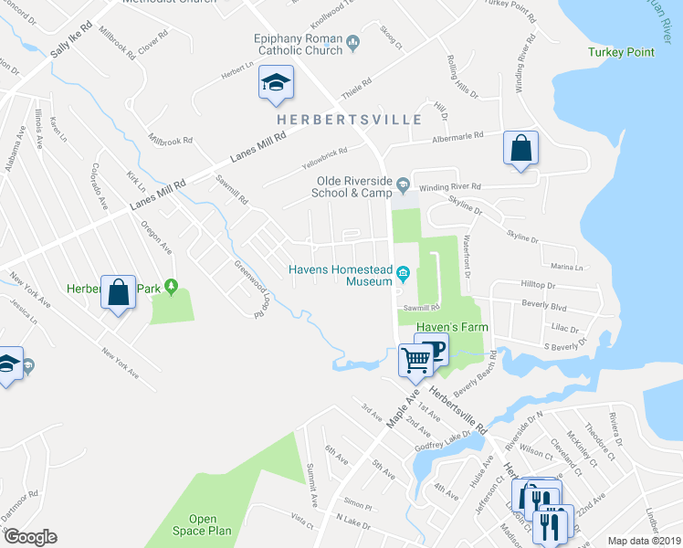 map of restaurants, bars, coffee shops, grocery stores, and more near 242 Sawmill Road in Brick Township