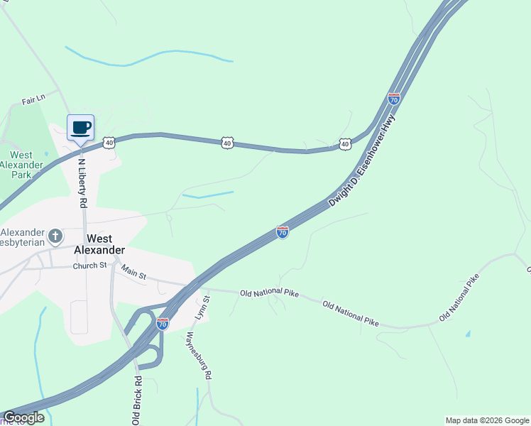 map of restaurants, bars, coffee shops, grocery stores, and more near in West Alexander