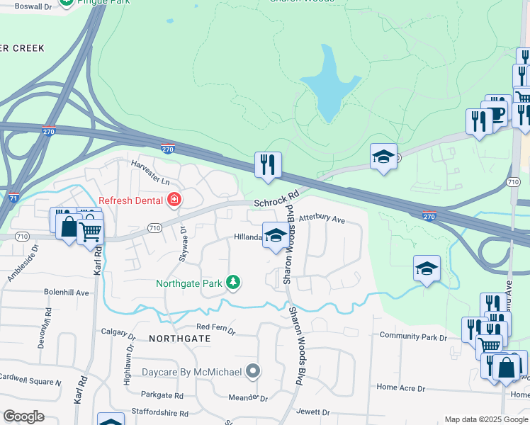 map of restaurants, bars, coffee shops, grocery stores, and more near 1880 Ohio 710 in Columbus