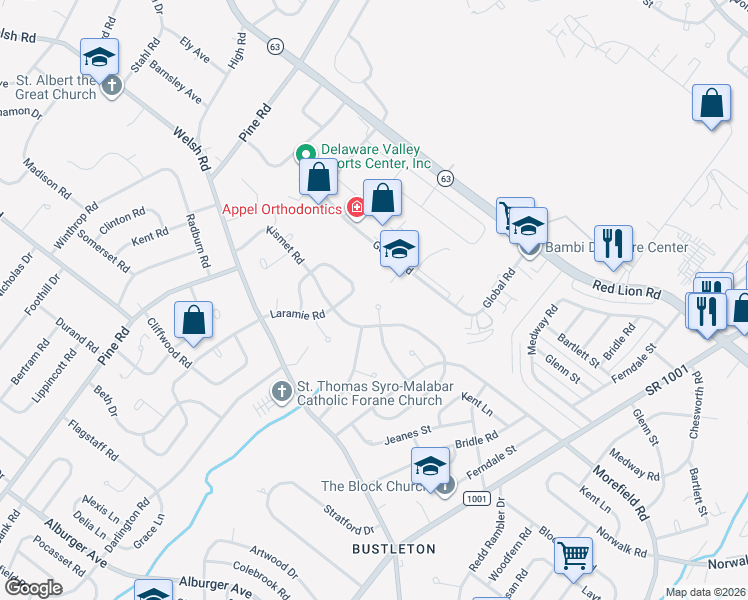 map of restaurants, bars, coffee shops, grocery stores, and more near 600 Oakfield Lane in Philadelphia