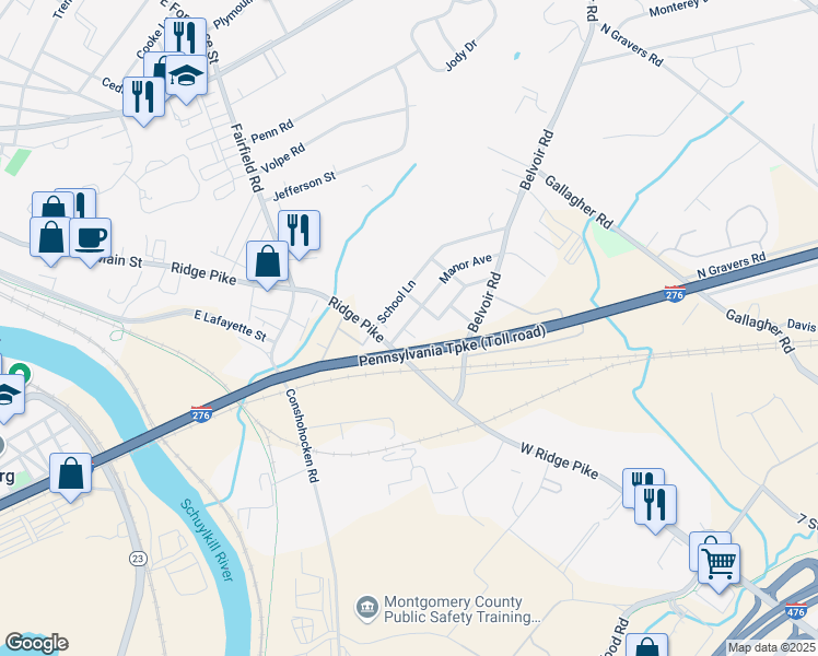 map of restaurants, bars, coffee shops, grocery stores, and more near 322 Manor Avenue in Plymouth Meeting