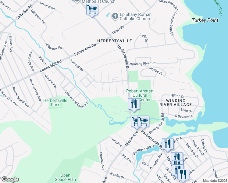 map of restaurants, bars, coffee shops, grocery stores, and more near 242 Sawmill Road in Brick Township