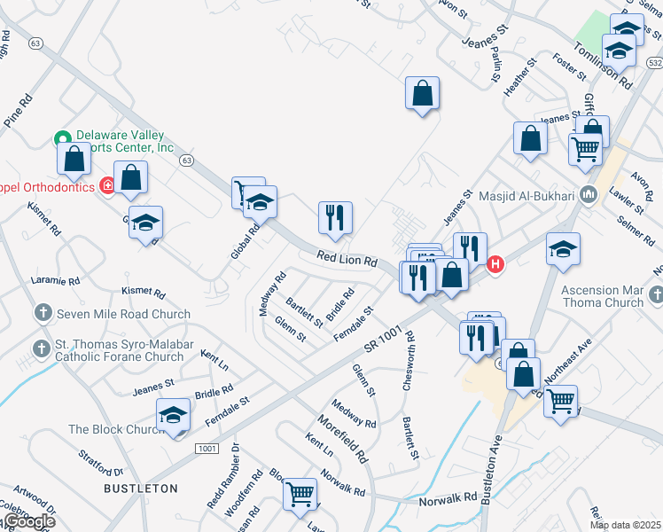 map of restaurants, bars, coffee shops, grocery stores, and more near in Philadelphia
