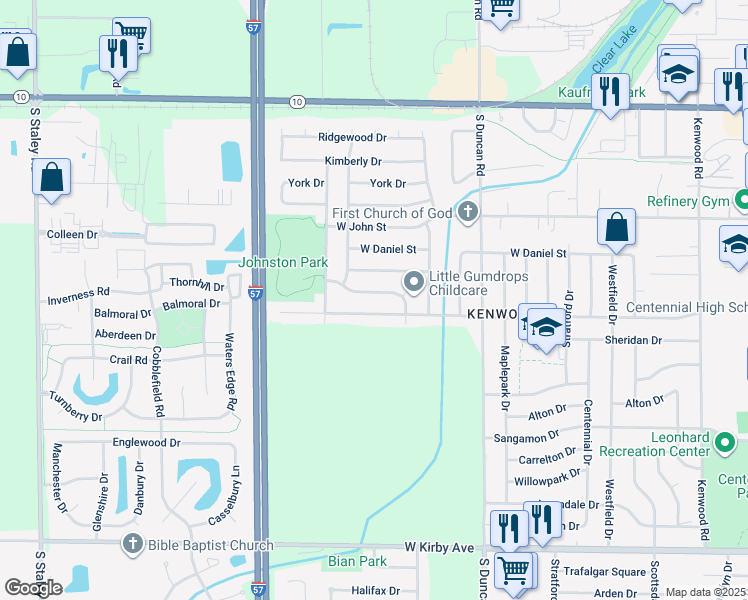 map of restaurants, bars, coffee shops, grocery stores, and more near 3304 Brentwood Drive in Champaign