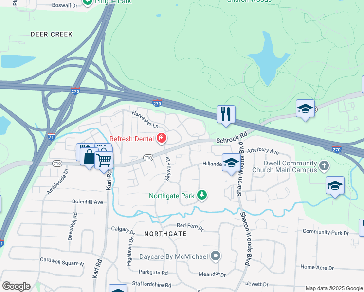 map of restaurants, bars, coffee shops, grocery stores, and more near 1779 Schrock Road in Columbus