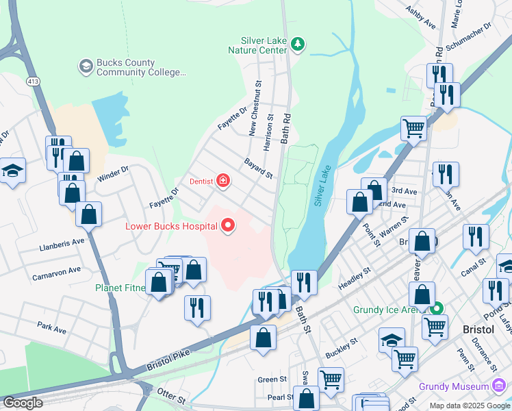 map of restaurants, bars, coffee shops, grocery stores, and more near 719 Merlin Street in Bristol