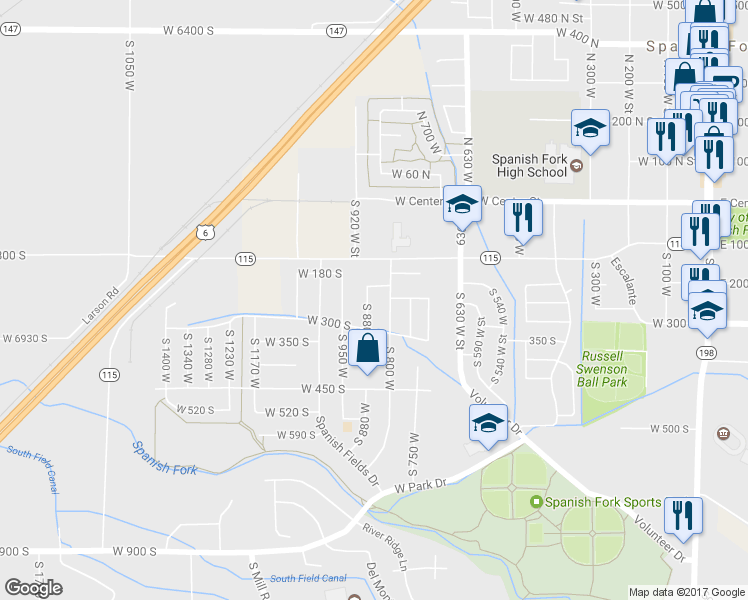 map of restaurants, bars, coffee shops, grocery stores, and more near 231 South 880 West in Spanish Fork