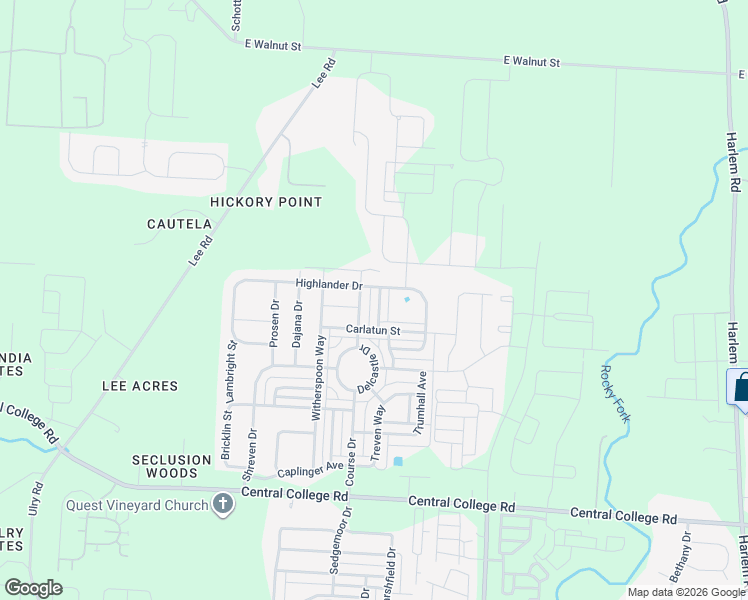 map of restaurants, bars, coffee shops, grocery stores, and more near 6163 Benon Road in Westerville