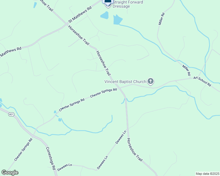 map of restaurants, bars, coffee shops, grocery stores, and more near 2217 Chester Springs Road in Chester Springs