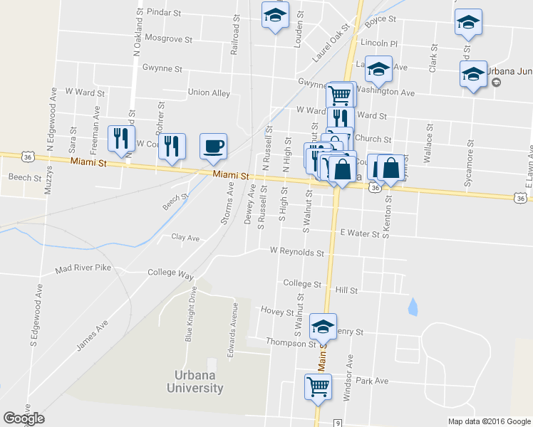 map of restaurants, bars, coffee shops, grocery stores, and more near 316 Abbey Lane in Urbana