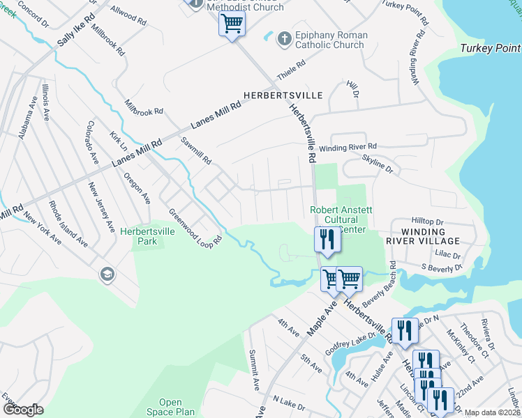 map of restaurants, bars, coffee shops, grocery stores, and more near 176 Sawmill Road in Brick Township