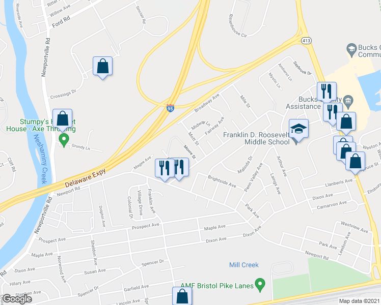 map of restaurants, bars, coffee shops, grocery stores, and more near 1509 Moore Street in Bristol