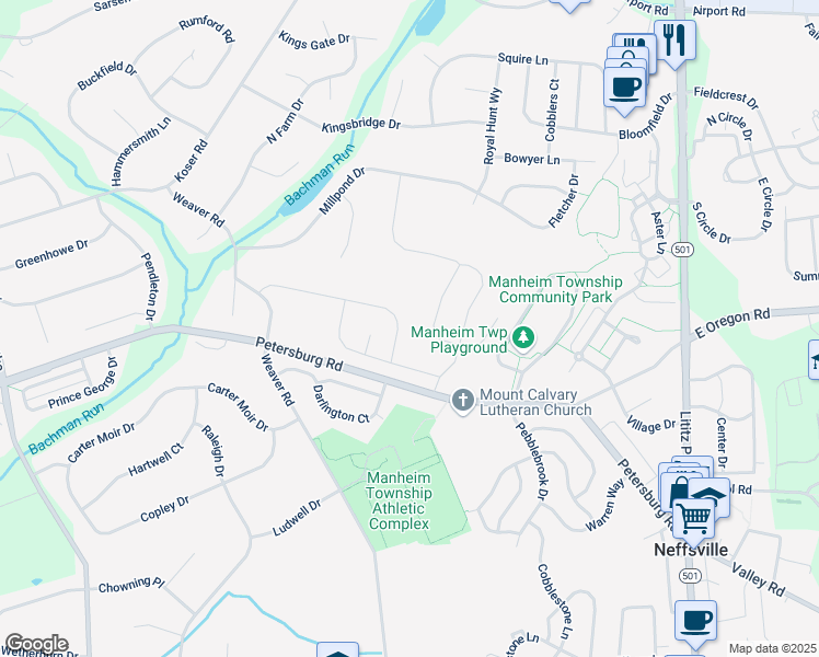 map of restaurants, bars, coffee shops, grocery stores, and more near 323 Ecker Drive in Lititz