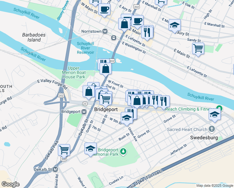 map of restaurants, bars, coffee shops, grocery stores, and more near 213 Mill Street in Bridgeport