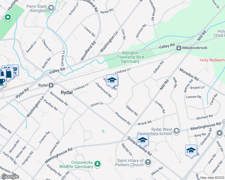 map of restaurants, bars, coffee shops, grocery stores, and more near in Jenkintown