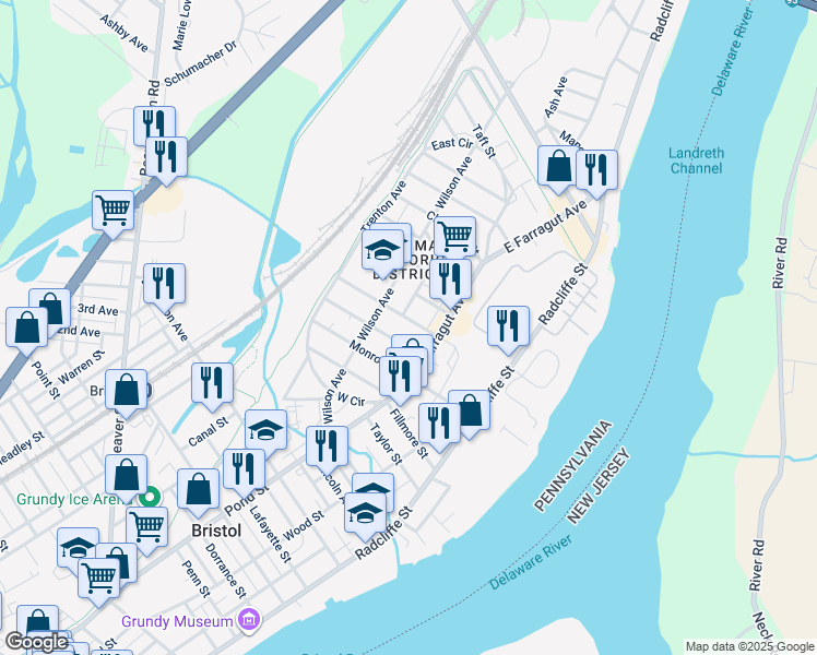map of restaurants, bars, coffee shops, grocery stores, and more near 240 Harrison Street in Bristol