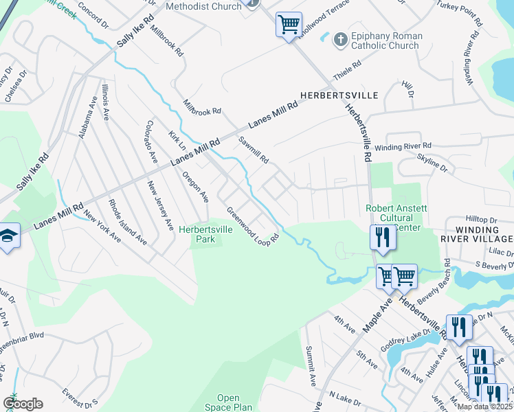 map of restaurants, bars, coffee shops, grocery stores, and more near 127 Greenwood Loop Road in Brick Township