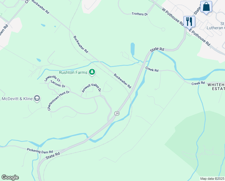 map of restaurants, bars, coffee shops, grocery stores, and more near 167 Stewarts Court in Phoenixville