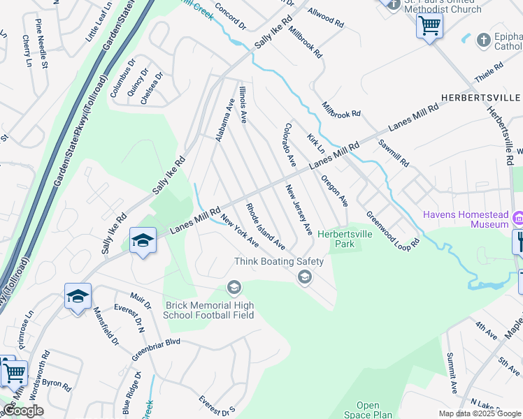 map of restaurants, bars, coffee shops, grocery stores, and more near 542 California Avenue in Brick Township