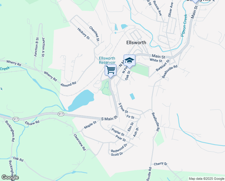 map of restaurants, bars, coffee shops, grocery stores, and more near 19 North Main Street in Ellsworth