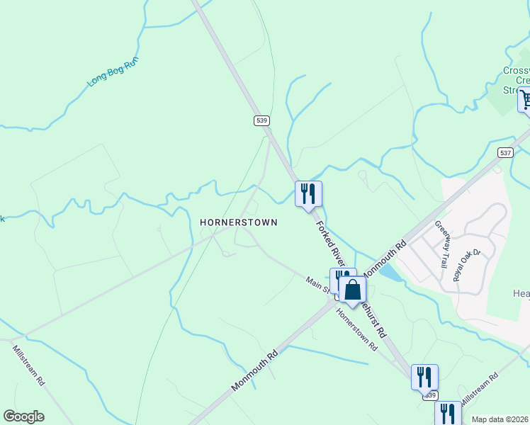 map of restaurants, bars, coffee shops, grocery stores, and more near 9 Arneytown-Hornerstown Road in Upper Freehold