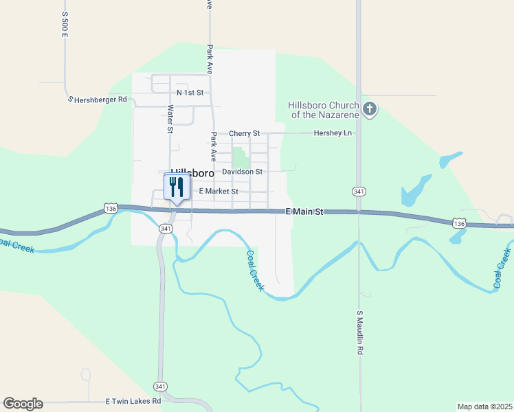 map of restaurants, bars, coffee shops, grocery stores, and more near 106 N Hobson St in Hillsboro