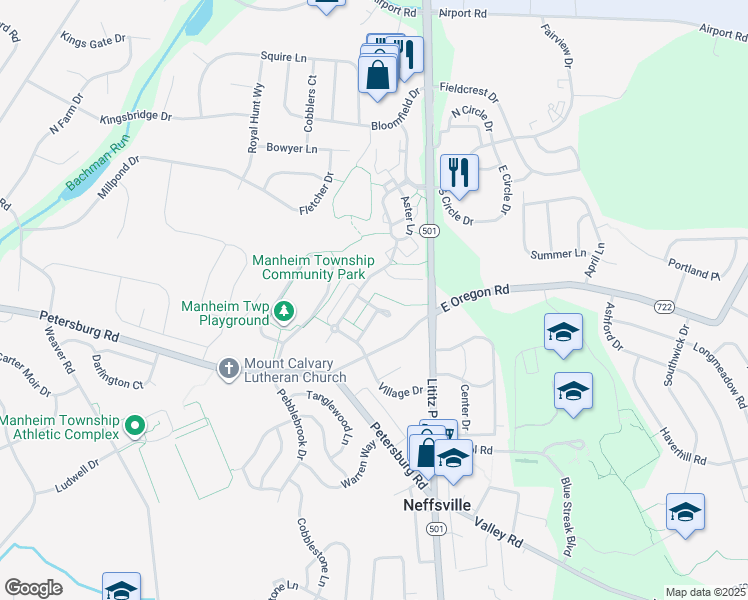 map of restaurants, bars, coffee shops, grocery stores, and more near 125 Winterberry Court in Lititz