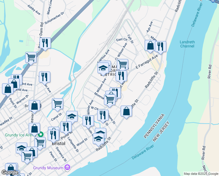 map of restaurants, bars, coffee shops, grocery stores, and more near 244 Harrison Street in Bristol