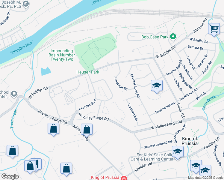 map of restaurants, bars, coffee shops, grocery stores, and more near 748 Deer Creek Drive in King of Prussia