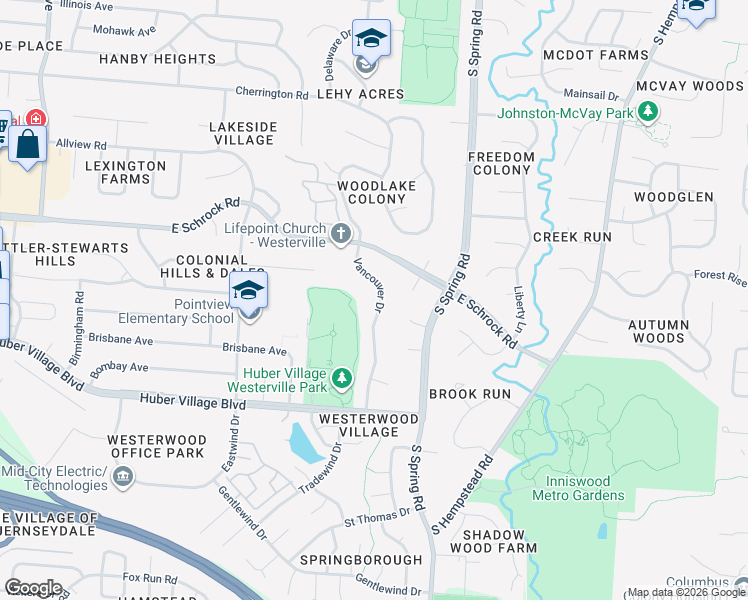 map of restaurants, bars, coffee shops, grocery stores, and more near 667 Vancouver Drive in Westerville