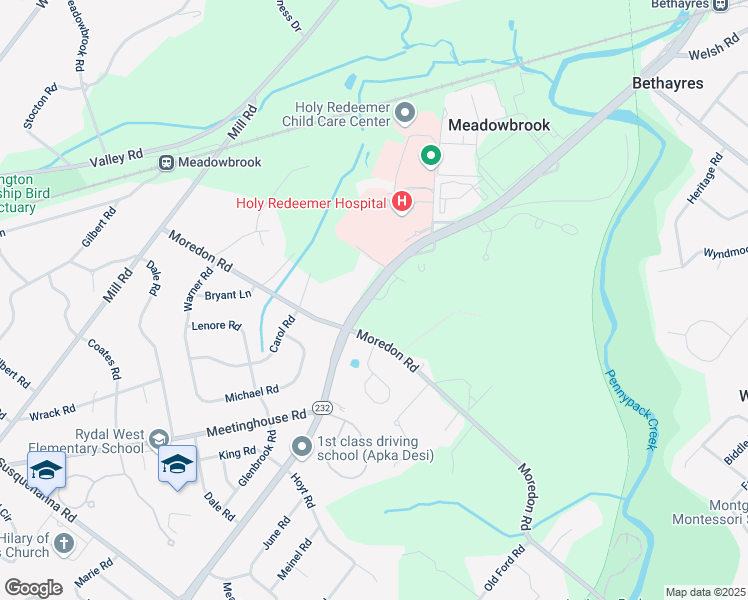 map of restaurants, bars, coffee shops, grocery stores, and more near 1551 Huntingdon Pike in Huntingdon Valley