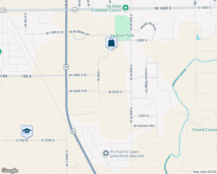 map of restaurants, bars, coffee shops, grocery stores, and more near 990 West 2620 South in Mapleton