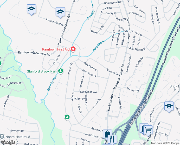 map of restaurants, bars, coffee shops, grocery stores, and more near 41 Alan Terrace in Howell Township