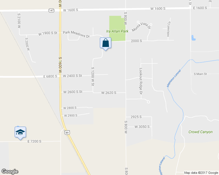 map of restaurants, bars, coffee shops, grocery stores, and more near 990 West 2620 South in Mapleton