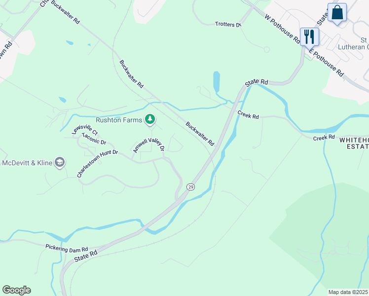 map of restaurants, bars, coffee shops, grocery stores, and more near 163 Stewarts Court in Phoenixville