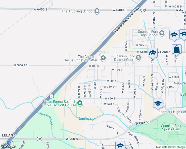 map of restaurants, bars, coffee shops, grocery stores, and more near 217 South 1230 West in Spanish Fork