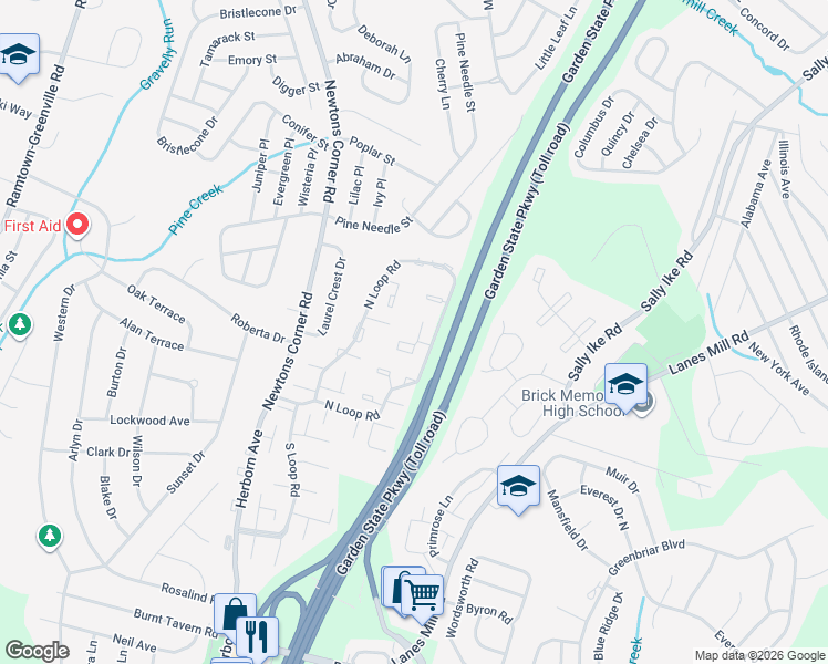 map of restaurants, bars, coffee shops, grocery stores, and more near 808 Jenny Court in Brick Township